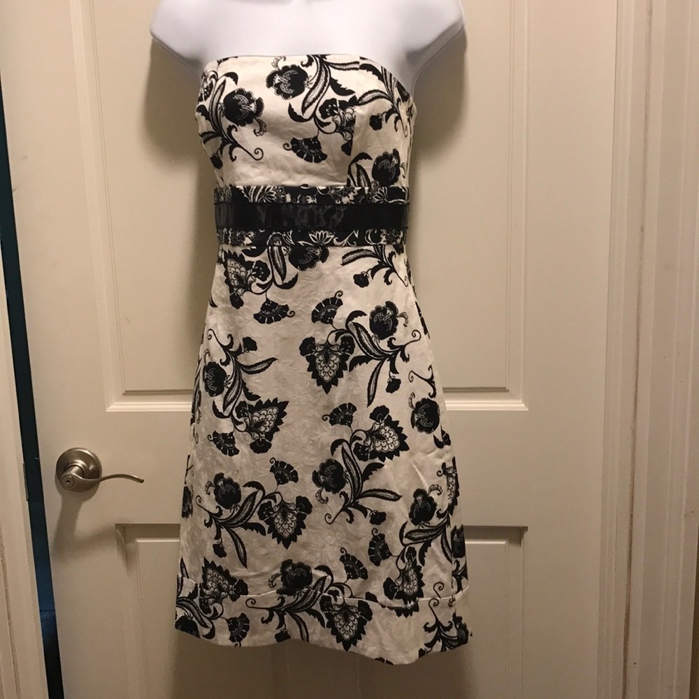 Strapless Black and Cream Floral Dress
